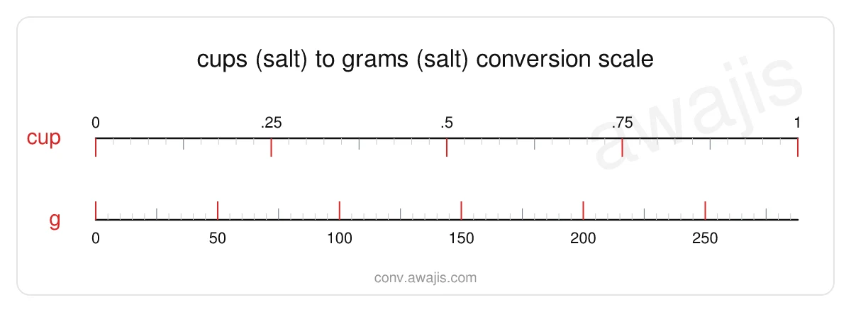 Cups (Salt) to Grams (Salt) conversion scale — a dual ruler showing 1 cup equals 288 g.