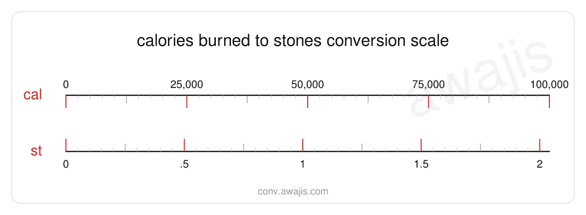 Calories Burned to Stones conversion scale — a dual ruler showing 1 cal equals 0 st.
